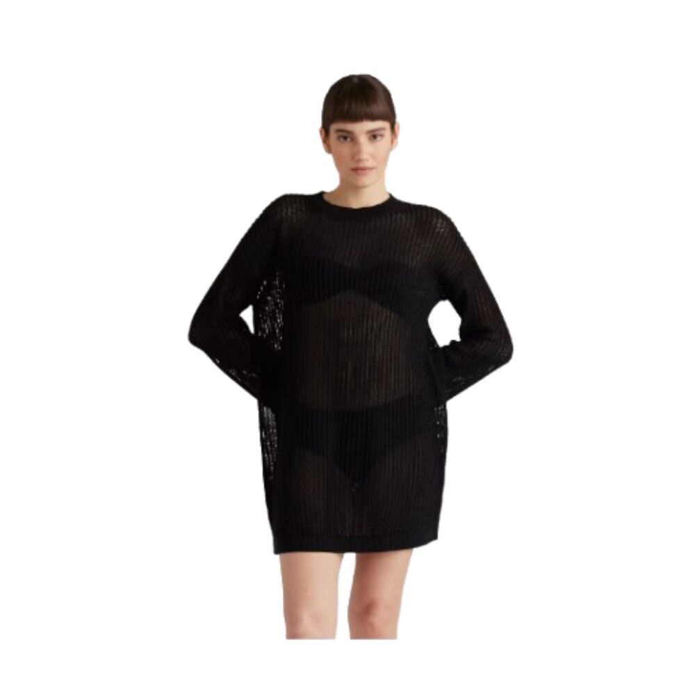 Quince 100% Organic Cotton Open-Knit Cover-Up Mini Dress Med Black NWT